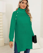 Slit Turtleneck Long Sleeve Sweater