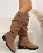 Buckle Round Toe Block Heel Boots