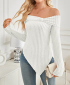 Ribbed Asymmetrical Hem Off-Shoulder Long Sleeve T-Shirt