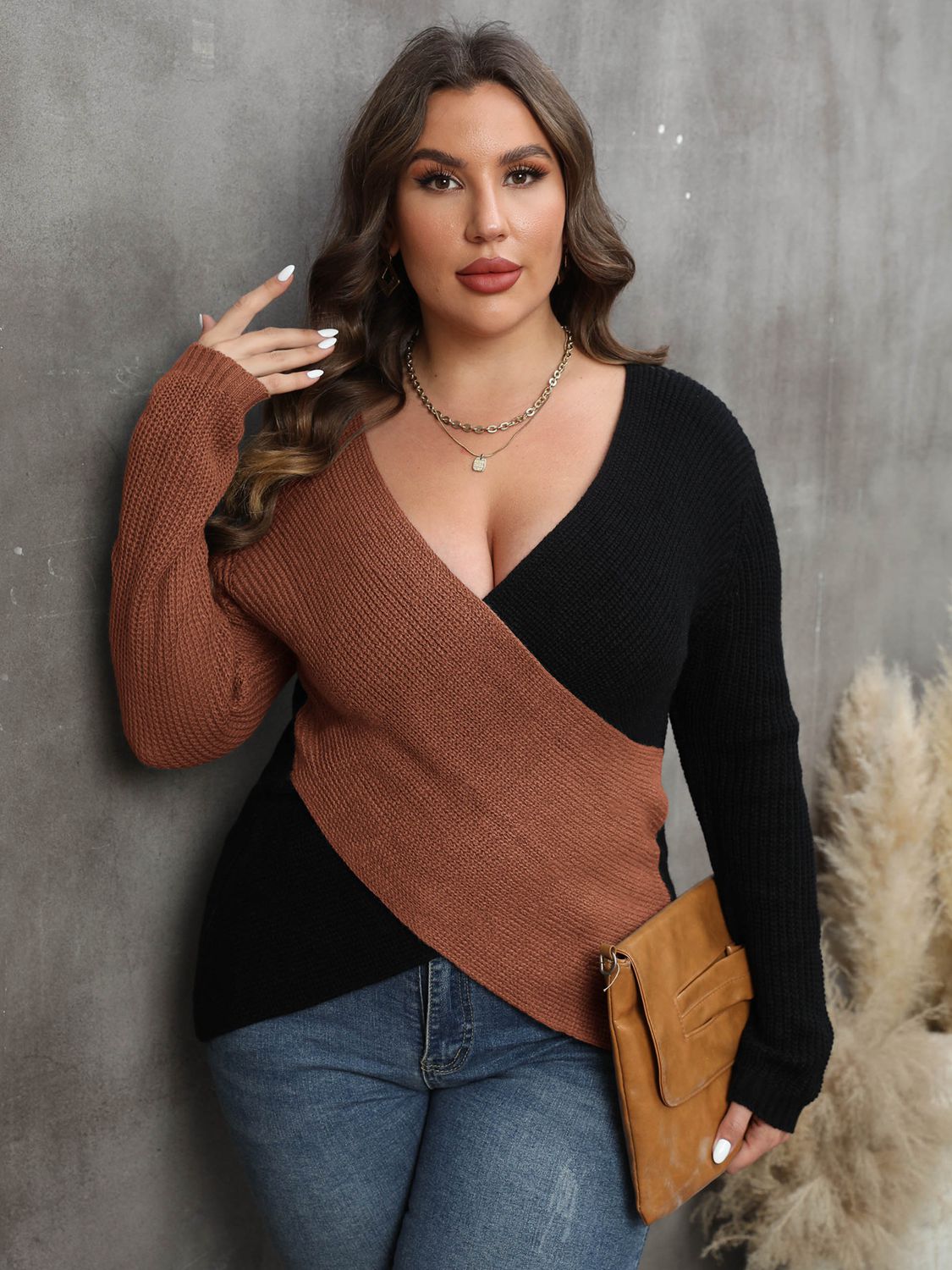 Two-Tone Surplice Neck Sweater - Body By J'ne