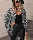 Houndstooth Open Front Batwing Sleeve Cardigan