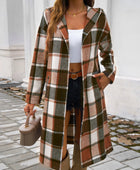 Devine Plaid Long Sleeve Hooded Coat