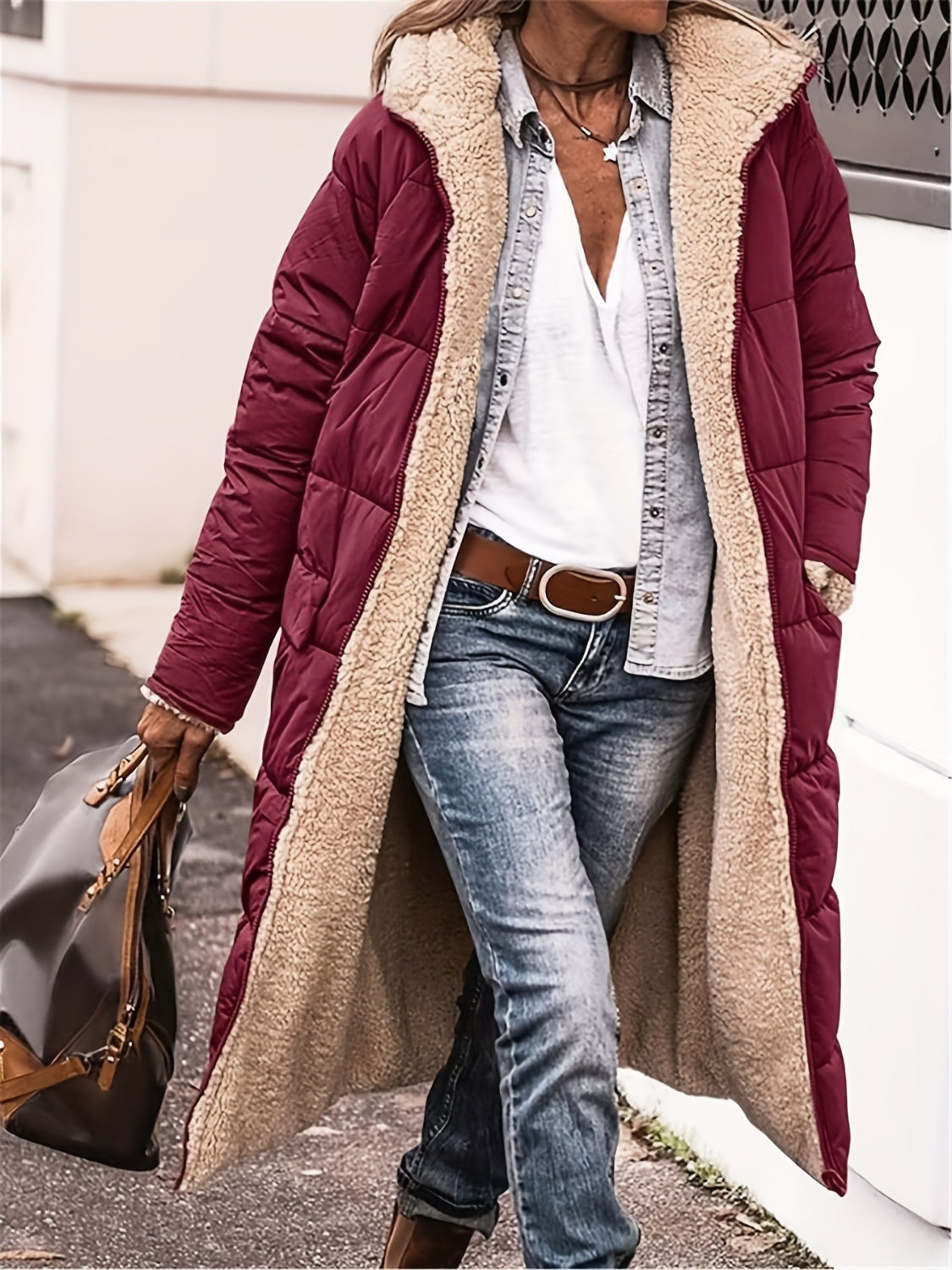 Plus Size Zip Up Sherpa Hooded Coat - Body By J'ne