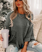 Distressed Round Neck Drop Shoulder Sweater