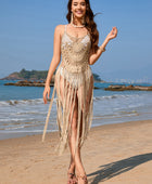 Fringe Openwork Spaghetti Strap Cover-Up - Body By J'ne