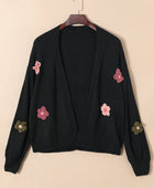 Floral Applique Drop Shoulder Open Front Cardigan