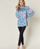 Full Size Printed Smocked Long Sleeve Blouse - Body By J'ne