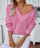 Striped V-Neck Long Sleeve Sweater