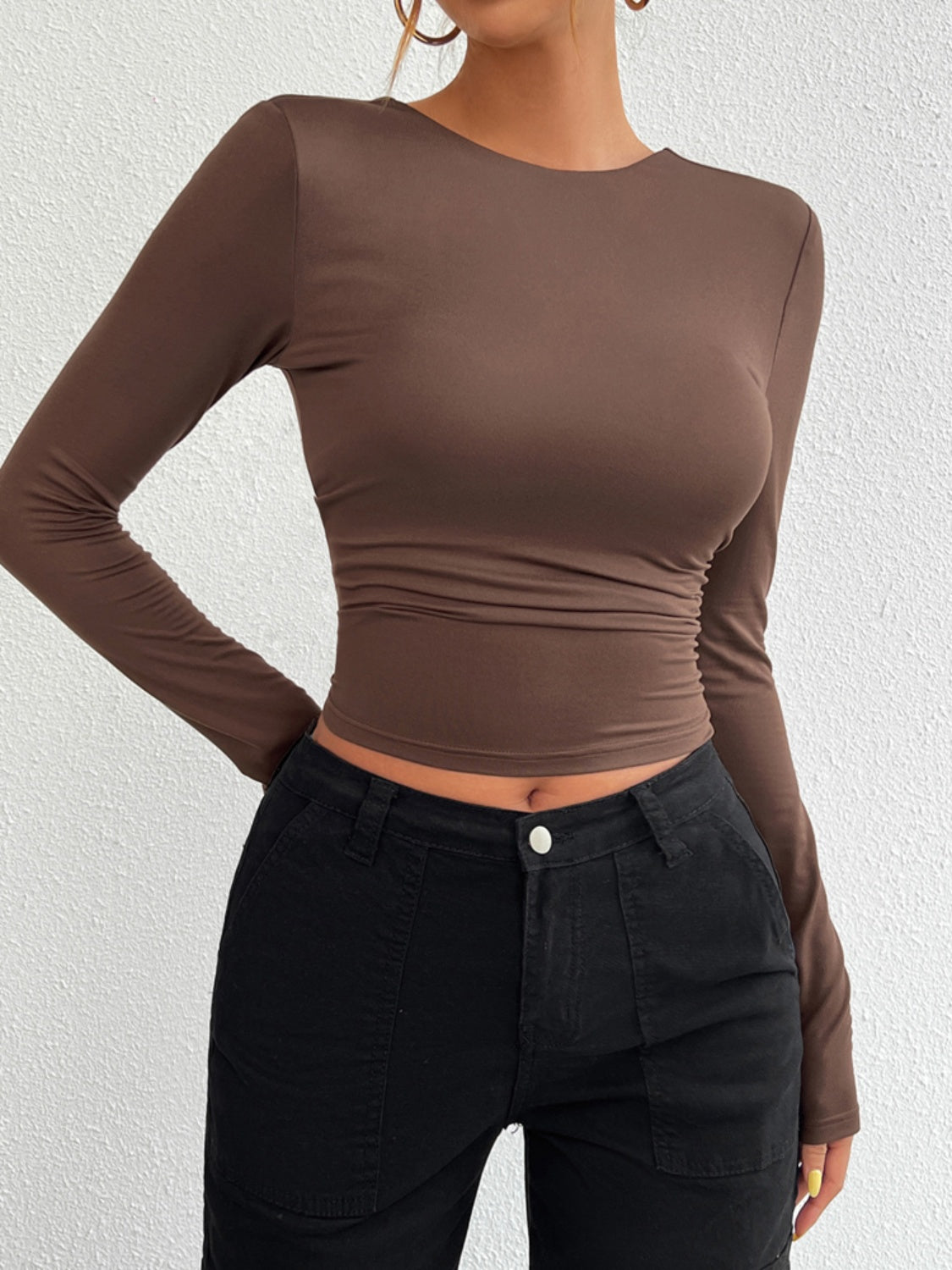 Devine Backless Round Neck Long Sleeve T-Shirt - Body By J'ne