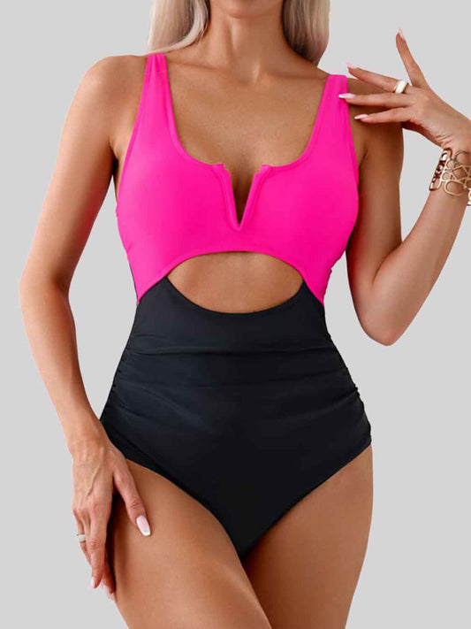 Tied Cutout Contrast One-Piece Swimwear - Body By J'ne