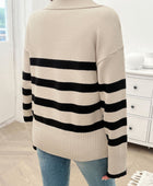 Striped Collared Neck Long Sleeve Sweater