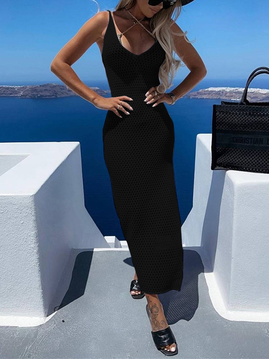 Slit Openwork V-Neck Sleeveless Cover Up - Body By J'ne