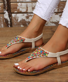 Beaded PU Leather Open Toe Sandals - Body By J'ne