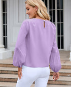 Round Neck Balloon Sleeve Blouse - Body By J'ne