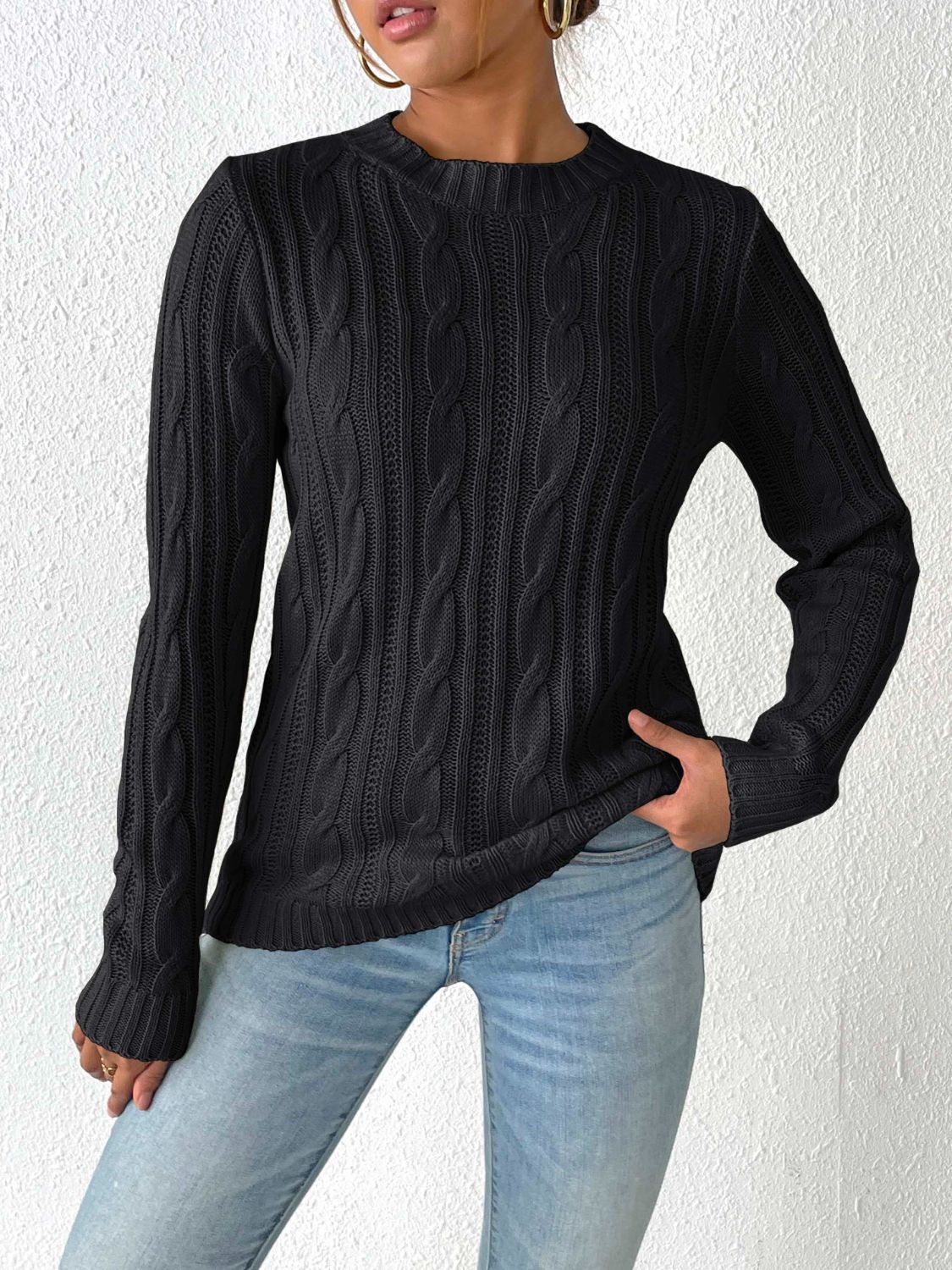 Cable-Knit Round Neck Sweater - Body By J'ne