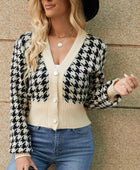 Houndstooth Button Up Long Sleeve Cardigan