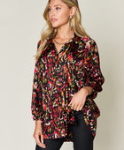 Full Size Printed Button Up Long Sleeve Shirt - Body By J'ne