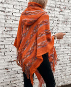 Fringe Contrast Hooded Poncho