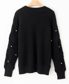 Pearl Detail Round Neck Long Sleeve Sweater