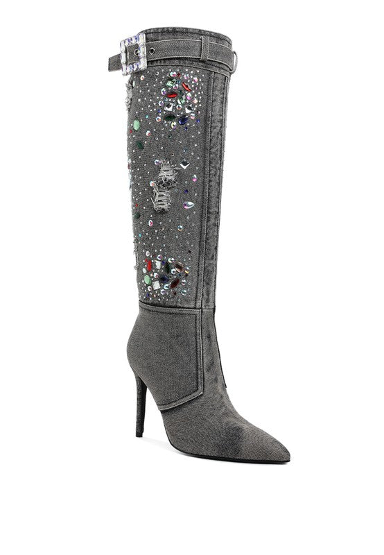 Cornik Multi Color Stones Denim Boots - Body By J'ne