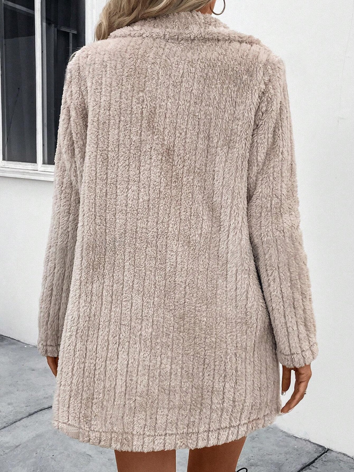 Fuzzy Button Up Long Sleeve Coat with Pockets - Body By J'ne