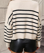 Striped Dropped Shoulder Round Neck Pullover Sweater