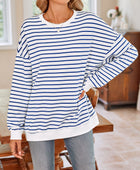 Lovelet Striped Round Neck Long Sleeve Sweatshirt