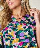 Full Size Printed V-Neck Short Sleeve Blouse - Body By J'ne