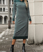 Striped Round Neck Long Sleeve Dress