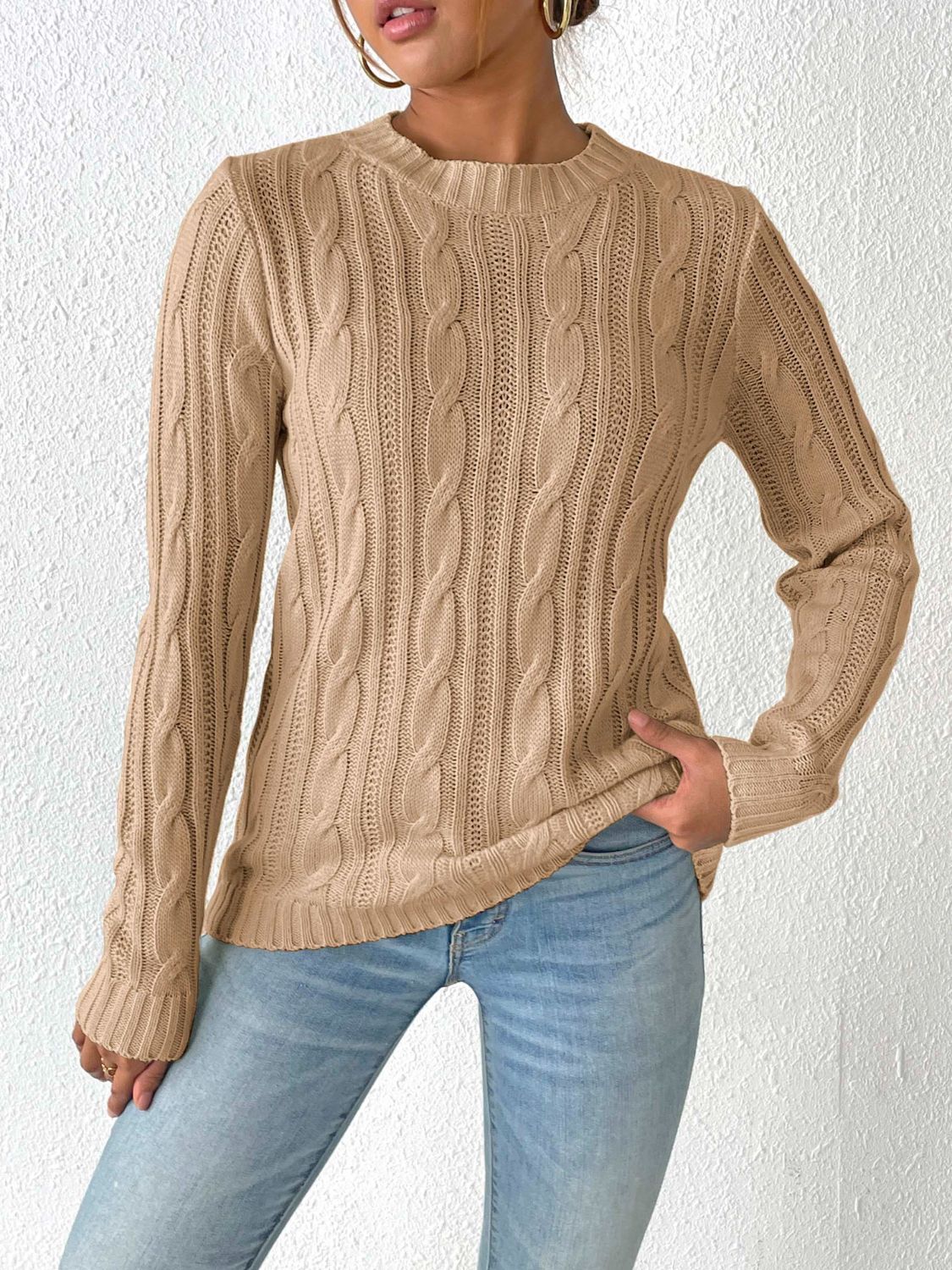 Cable-Knit Round Neck Sweater - Body By J'ne