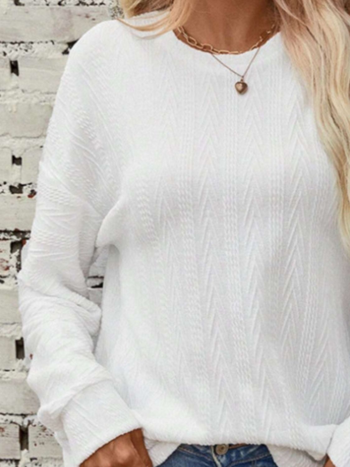 Textured Round Neck Long Sleeve T-Shirt - Body By J'ne