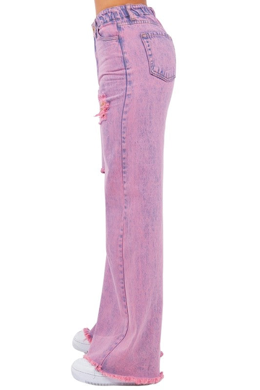 Vintage Ripped Wide Leg jean in Mineral Pink