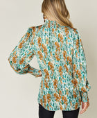 Full Size Printed Smocked Long Sleeve Blouse - Body By J'ne