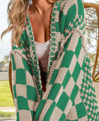 Checkered Open Front Long Sleeve Cardigan