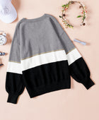 Color Block V Neck Long Sleeve Sweater