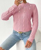 Cable-Knit Round Neck Long Sleeve Sweater