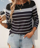 Perfee Striped Round Neck Long Sleeve T-Shirt