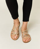 Rhinestone Crisscross Flat Sandals - Body By J'ne