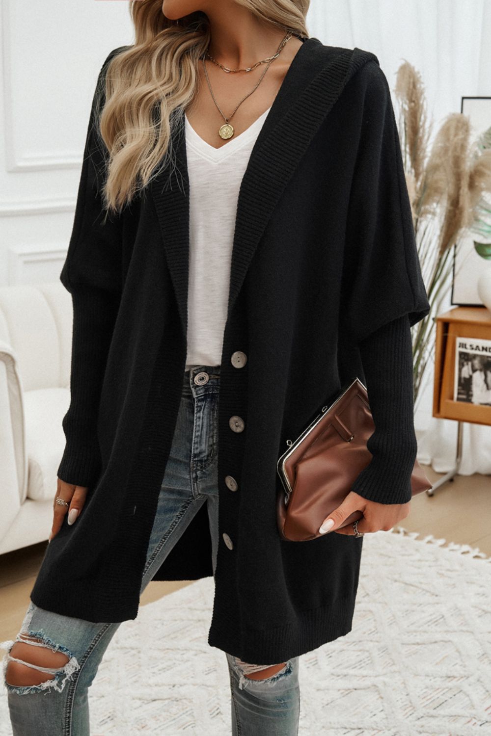 Devine Button Up Long Sleeve Hooded Cardigan - Body By J'ne