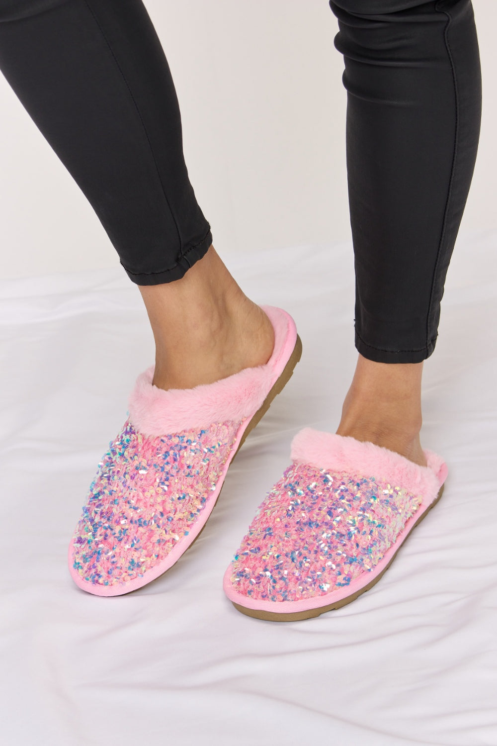 Sequin Plush Round Toe Slippers - Body By J'ne