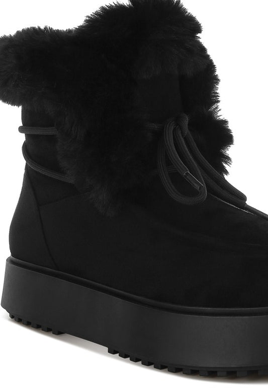 Bunting Faux Fur Collar Flatform Boots - Body By J'ne