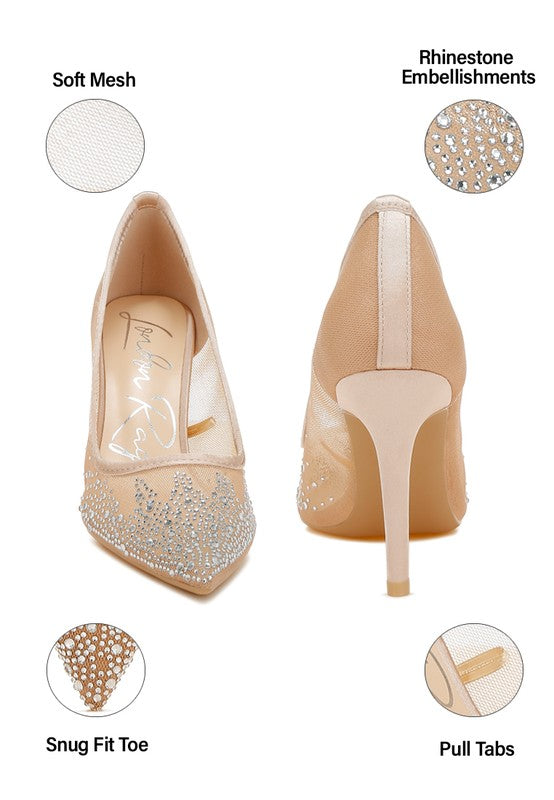 High Ball Mesh Rhinestone Stiletto Pumps - Body By J'ne