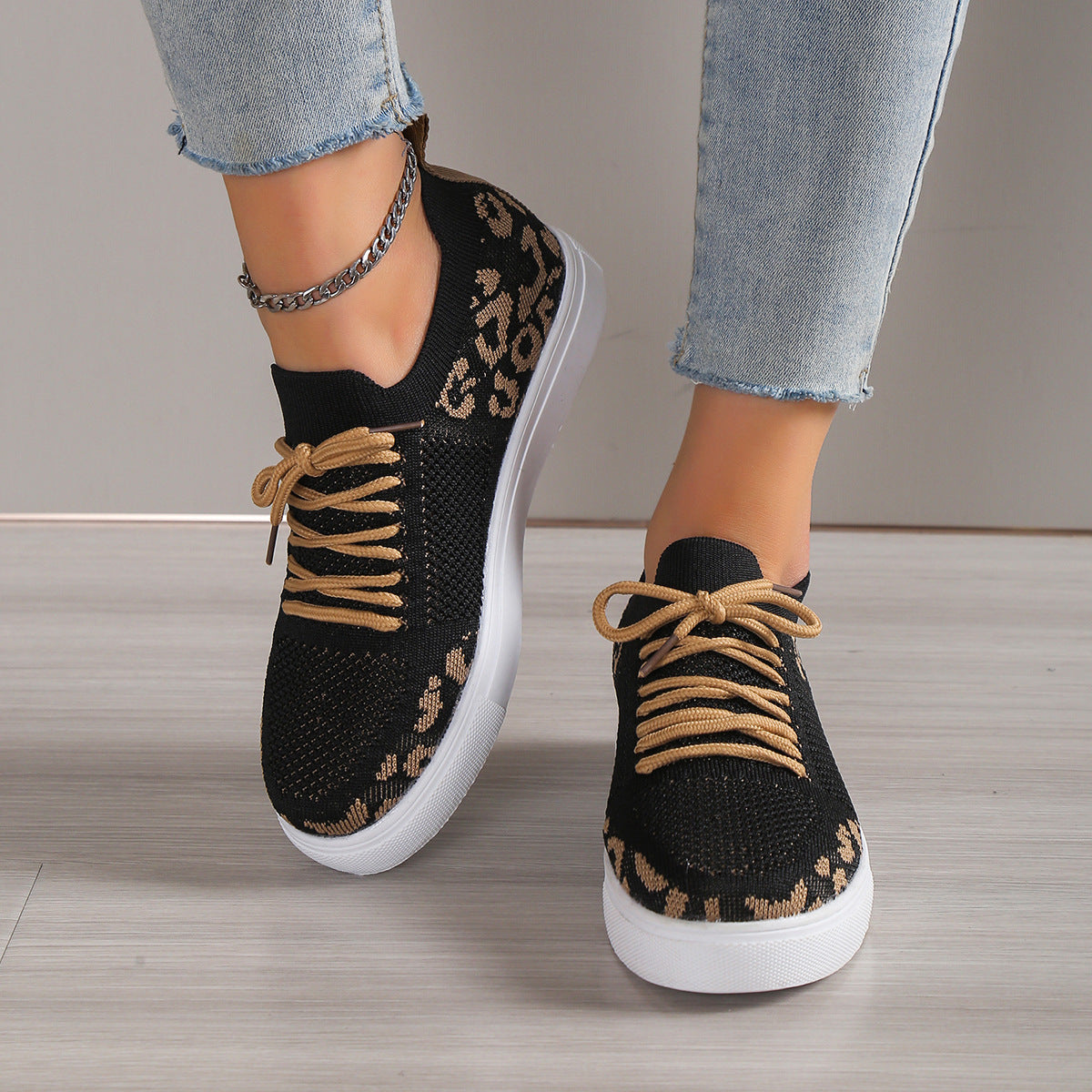 Lace-Up Leopard Flat Sneakers - Body By J'ne