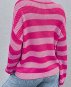 Honey Striped Round Neck Long Sleeve Sweater