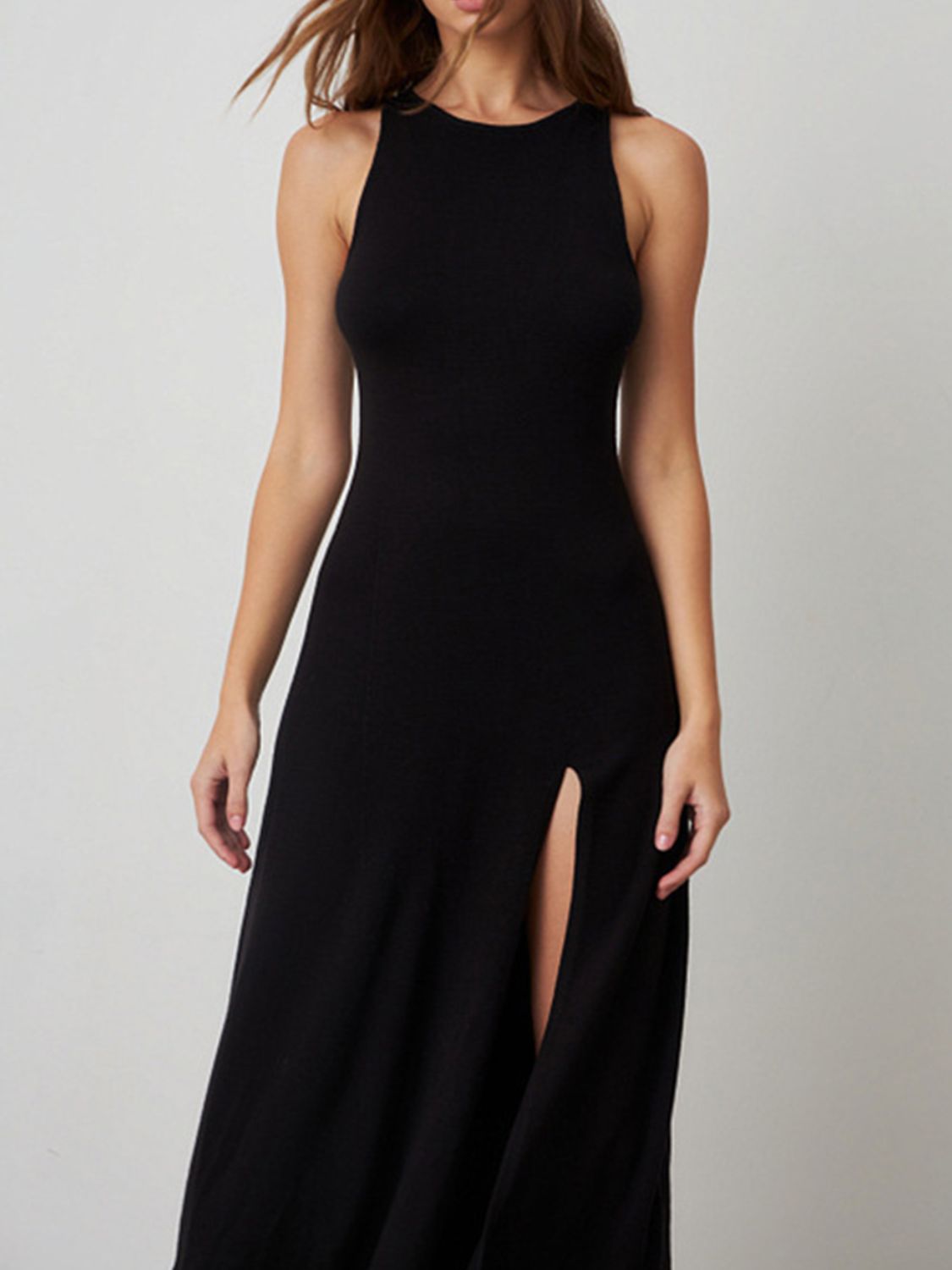 Side Slit Round Neck Sleeveless Dress - Body By J'ne