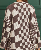 Checkered Open Front Long Sleeve Cardigan