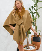 Fuzzy Trim Open Front Poncho