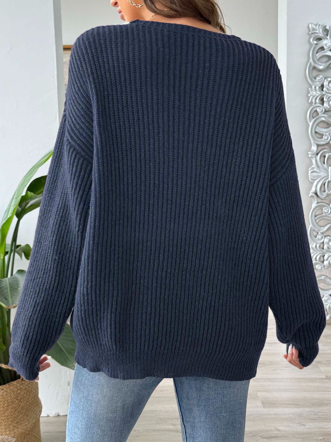 Contrast Dropped Shoulder Long Sleeve Sweater - Body By J'ne