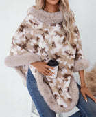 Furry Contrast Three-Quarter Poncho