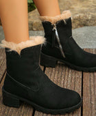 Suede Faux Fur Block Heel Boots